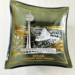Vintage Skylon Niagara Falls Canada Ashtray Trinket Dish Smokey Glass MCM 2.5”